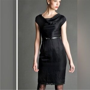 Banana Republic Mad Men Black Linen Dress Lace Trim Size 2